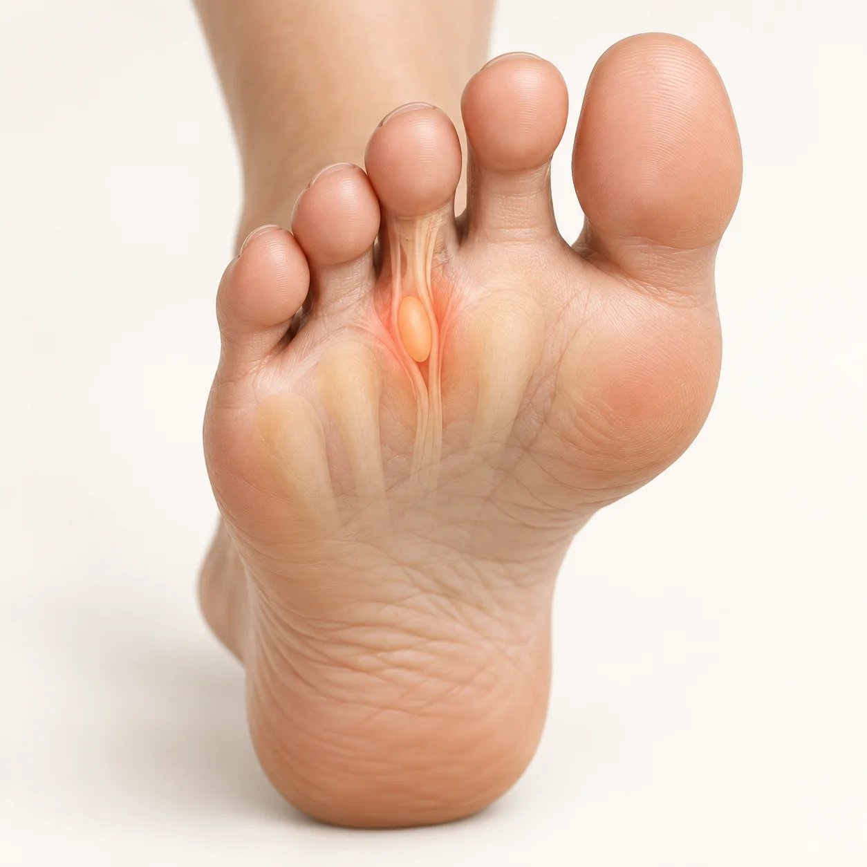 Ilustración de la localización del neuroma de Morton