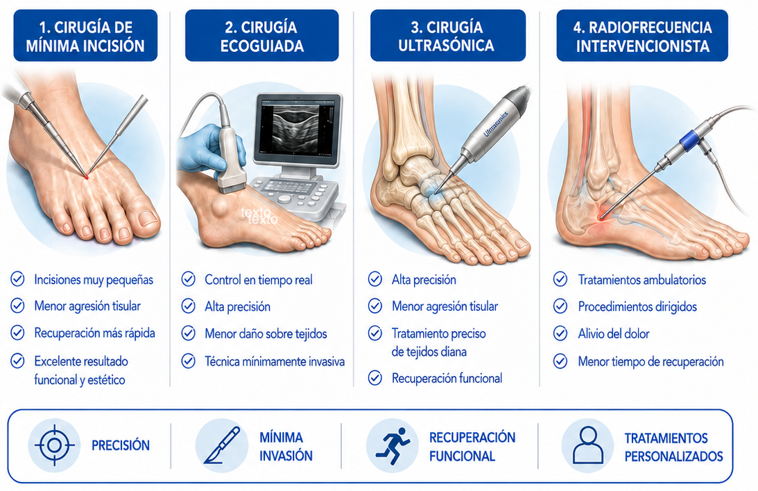 Infografía sobre técnicas de cirugía del pie y el tobillo