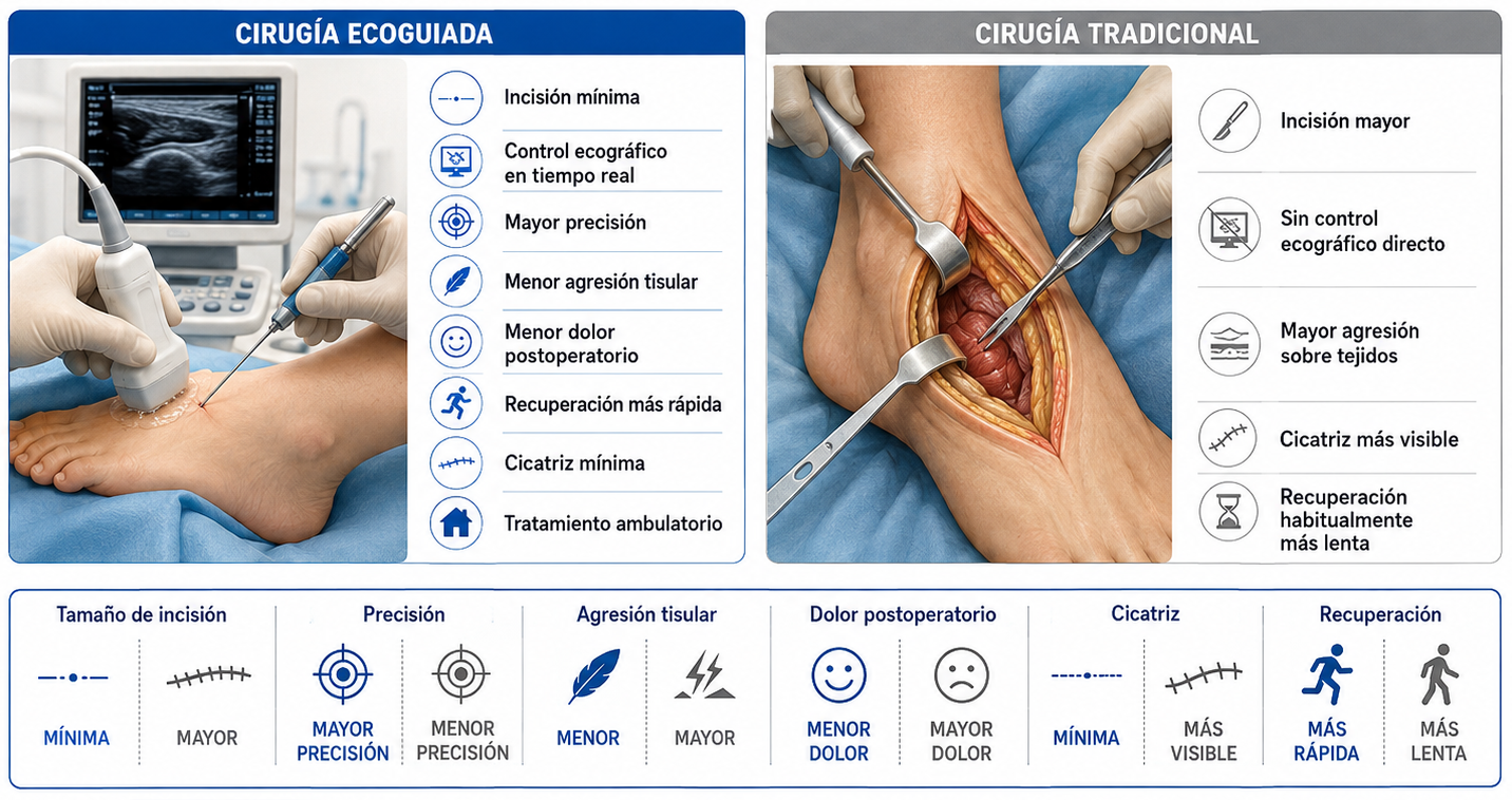 Comparación de cirugía ecoguiada y cirugía tradicional